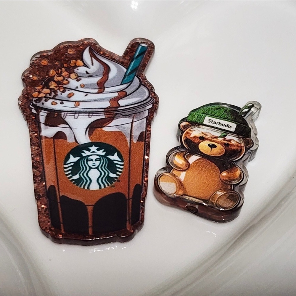 Frappe Coffee SB Flatback Focal Bead Beaded Pen Badge Keychain Jewelry Bear
